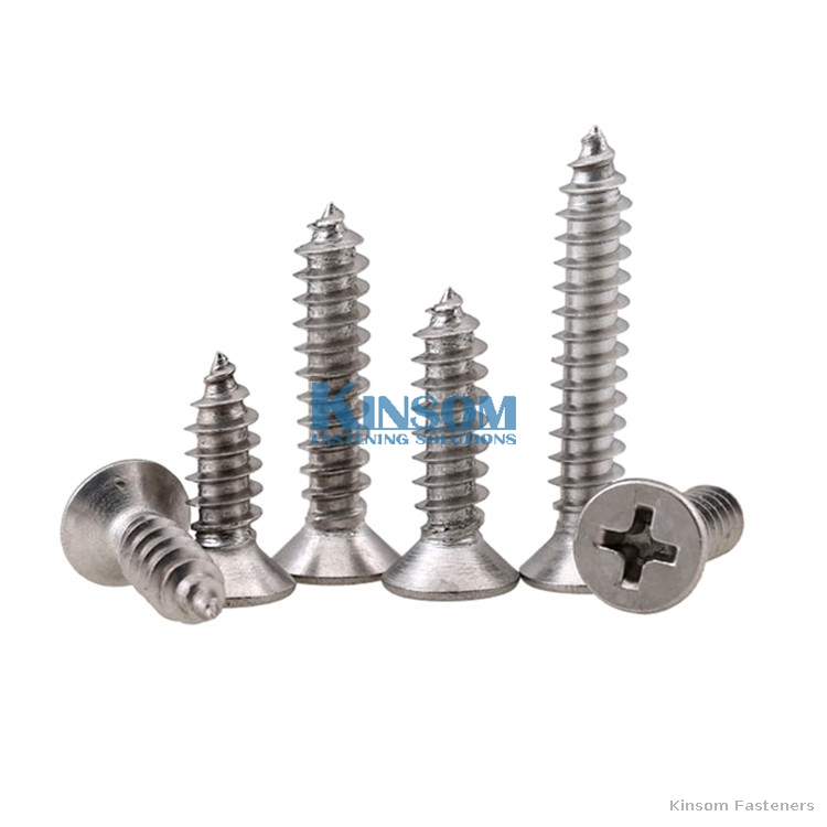 Stock DIN 7982 ss 304 cross recessed countersunk head tapping screws standard fasteners
